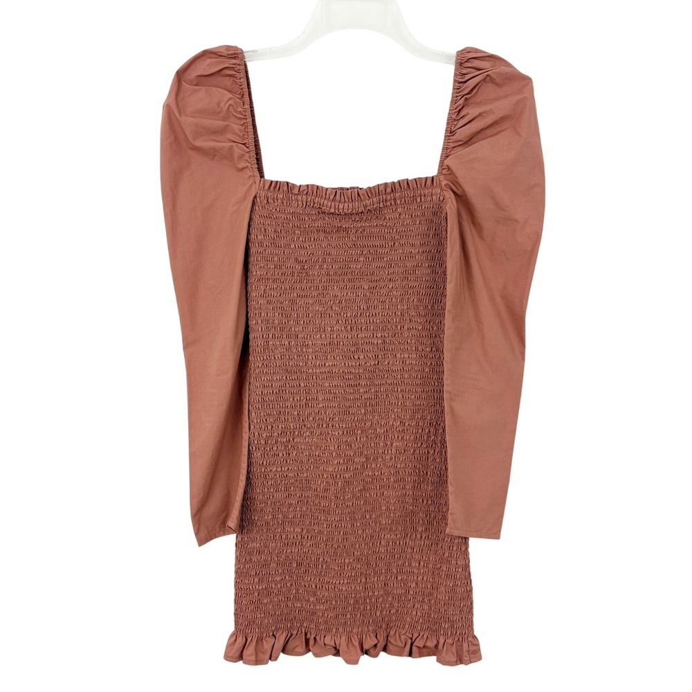 Aritzia Wilfred Maelys Smocked Mini Dress Size XS Long Puff Sleeve Cotton Poplin
